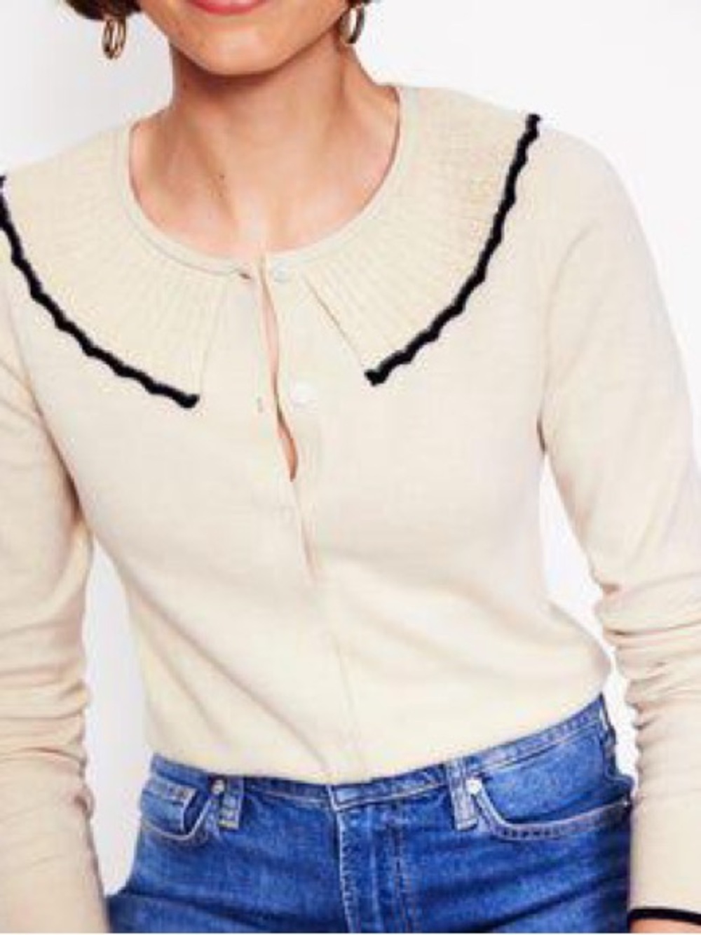 Boden Cream Frill Collared Cardigan